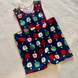 Smockingbird Jon Jon in Apple Print, size 24 mo